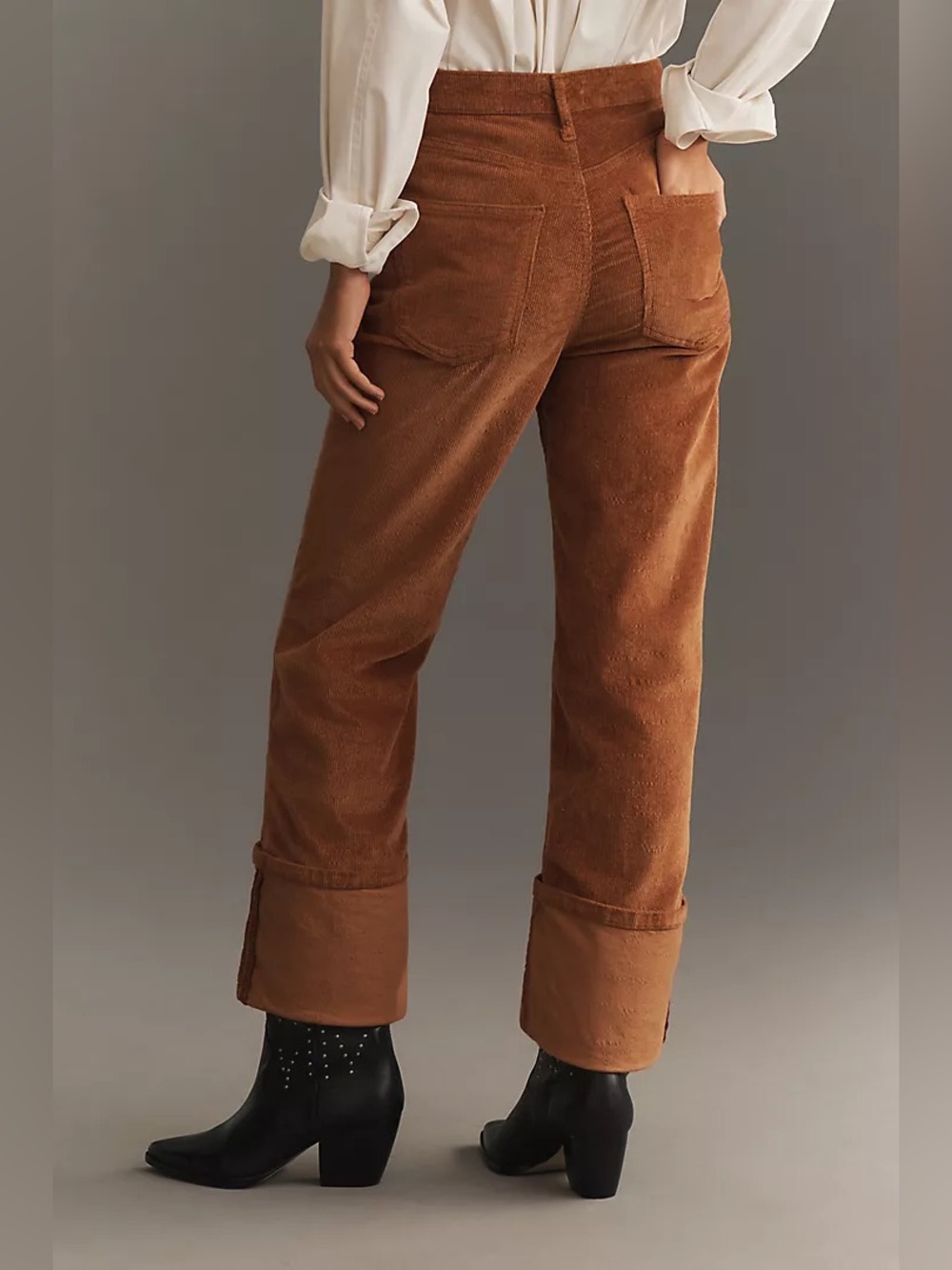 Pilcro Scotty Cuffed High Rise Straight Corduroy Pants Adobe 27 - Picture 4 of 15